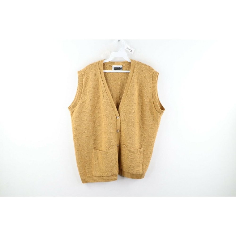 Vintage 90s Grunge XL Geometric Knit Kurt Cobain Cardigan Sweater Vest Gold